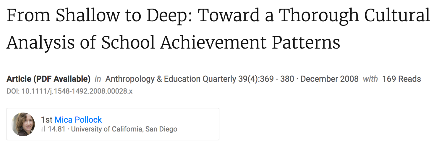 From Shallow to Deep: Toward a Thorough Cultural Analysis of School Achievement Patterns.