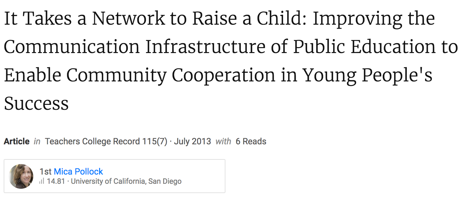 It Takes a Network to Raise a Child: Improving the Communication Infrastructure of Public Education to Enable Community Cooperation in Young People’s Success.