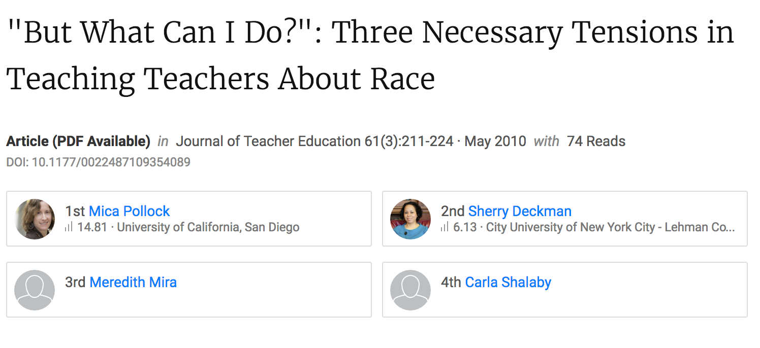 “But What Can I Do?”: Three Necessary Tensions in Teaching Teachers About Race.